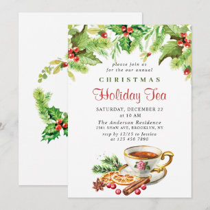 Festive Holly Berry jul Helgdag Tea Party Inbjudningar