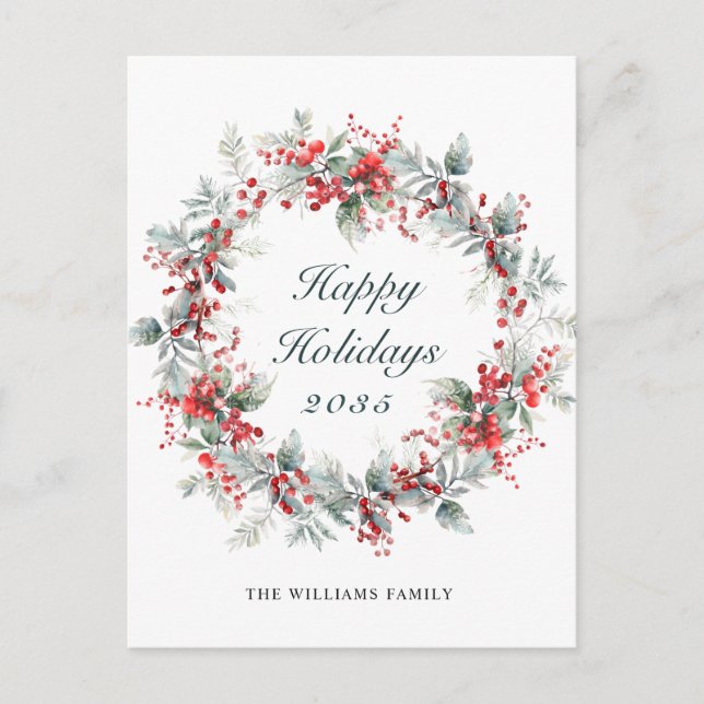 Festive Holly Berry-julfransandandning Helg Vykort (Framsida)
