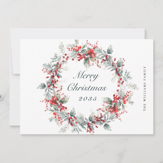 Festive Holly Berry-julfransandandning Julkort (Framsida)