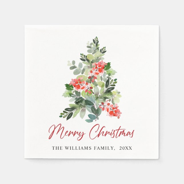 Festive Holly Berry Julgran Julfest Pappersservett (Framsidan)