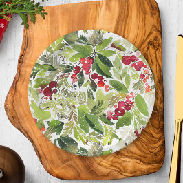 Festive Holly Berry och Evergreen Watercolor