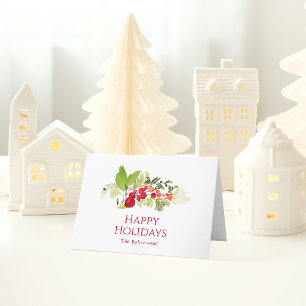 Festive Holly Berry och Evergreen Watercolor Kort