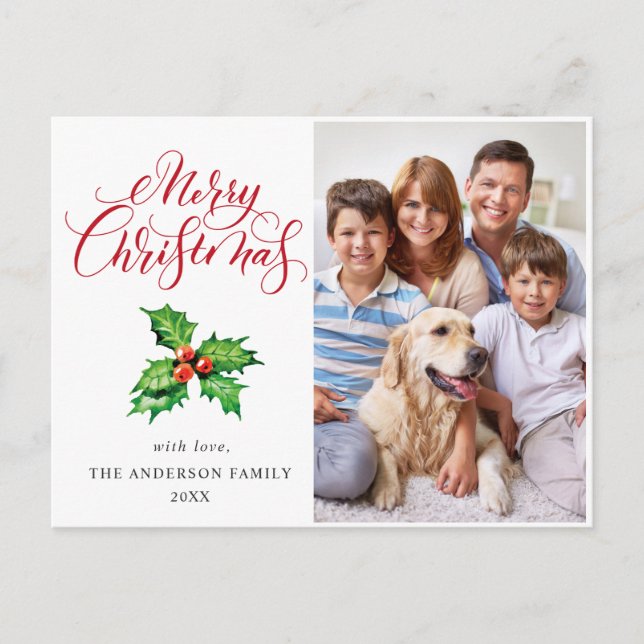 Festive Holly Berry PHOTO-jul Hälsning Helg Vykort (Framsida)