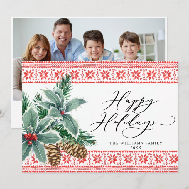 Festive Holly Berry PHOTO-jul Hälsning Julkort (Fram/baksida)