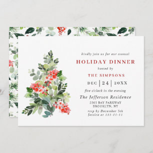 Festive Holly Berry Träd CHRISTMAS HELGDAG DINNER Inbjudningar