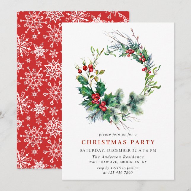 Festive Holly Berry Wandeandan Helgdag jul Party Inbjudningar (Fram/baksida)