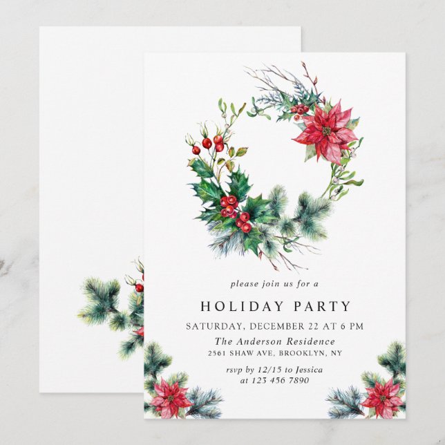 Festive Holly Berry Wandeandan Helgdag jul Party Inbjudningar (Fram/baksida)