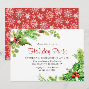 Festive Holly Berry Wandeandan Helgdag jul Party Inbjudningar