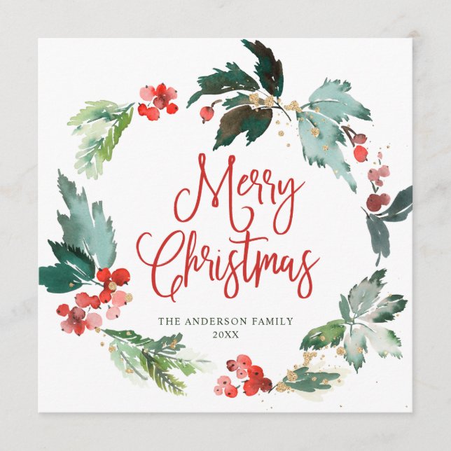 Festive Holly Berry Wandejul Hälsning Holi Julkort (Framsida)