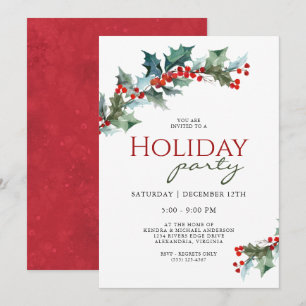 Festive Holly Botanical Julfest Inbjudningar