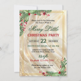 Festive Holly Gold Border Christmas Party Inbjudningar