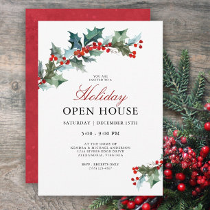 Festive Holly Helgdag Open House Inbjudningar