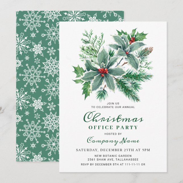 Festive Holly-Julfesten Corporate Inbjudningar (Fram/baksida)