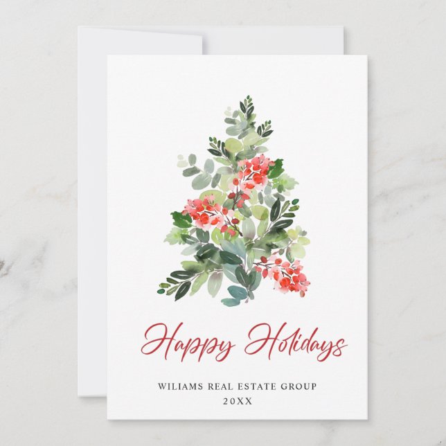 Festive Holly Julgran Corporate Hälsning Julkort (Framsida)