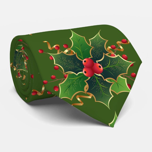 Festive Holly och Berries jul Neck Tie Slips (Rullad)