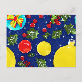 Festive Holly och Ornaments jul Vykort