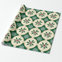 Festive Holly och Snowflake Wrapping Papper