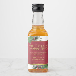 Festive Holly & Pine Thank You Wedding Mini Spritflaskor Etikett