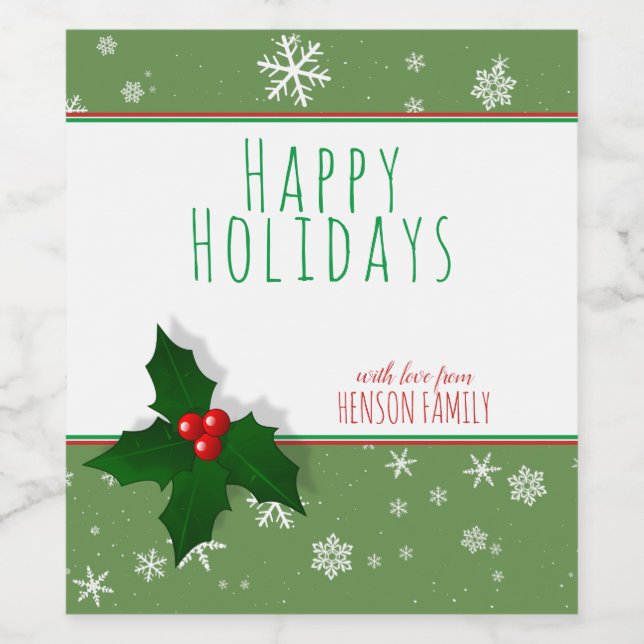 Festive Holly Träd Berry Personalizable jul Vinflaska Etikett (Singel etikett)