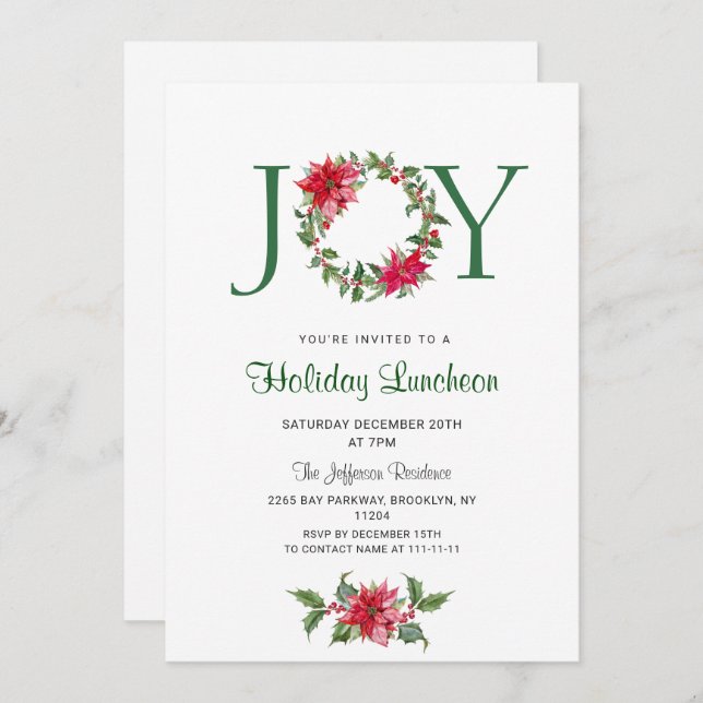 Festive Holly Wandeand Helgdag-julkluncheon Inbjudningar (Fram/baksida)