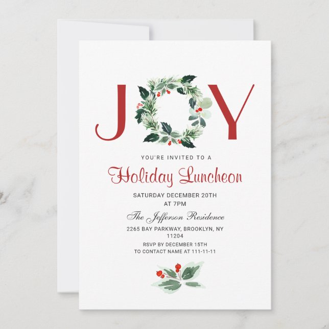Festive Holly Wandeand Helgdag-julkluncheon Inbjudningar (Framsida)
