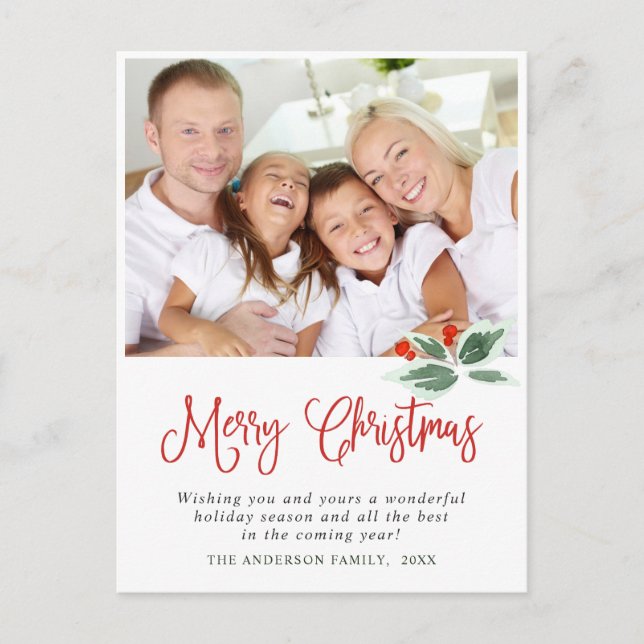 Festive Holly WandeGod Hälsning Helgdag Po Vykort (Framsida)