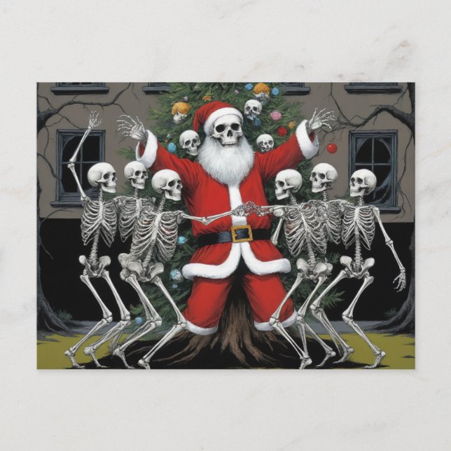 Festive Horror Santa och Dancing Skeletons Vykort (Framsida)