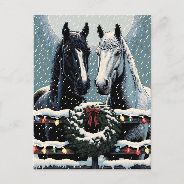Festive Horses | God jul Vykort (Framsida)