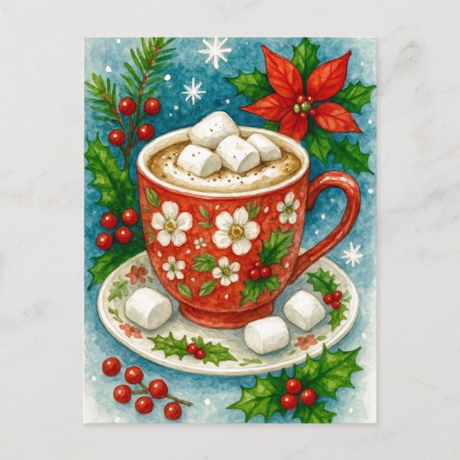 Festive Hot Cocoa Christmas Postcard Helg Vykort (Framsida)