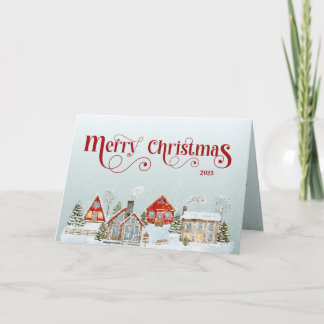 Festive Houses Folded Christmas Holiday Card Tack Kort