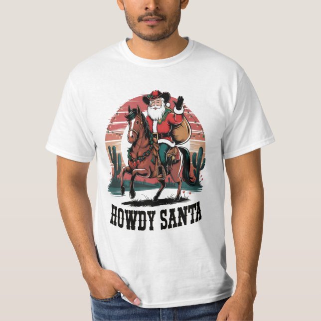 Festive Howdy Santa Cowboy Stil: Vilda western Twi T Shirt (Framsida)