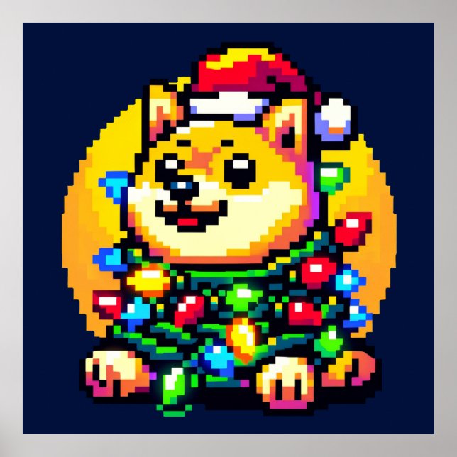 Festive Hund - Cute Pixel Art jul Ljus Poster (Framsidan)