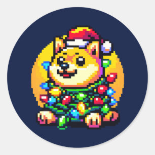 Festive Hund - Cute Pixel Art jul Ljus Runt Klistermärke