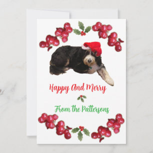 Festive hund med ett Tomt Hat-platta Helgdag Julkort