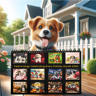 Festive Hundar firar varje Helgdag 20XX Kalender