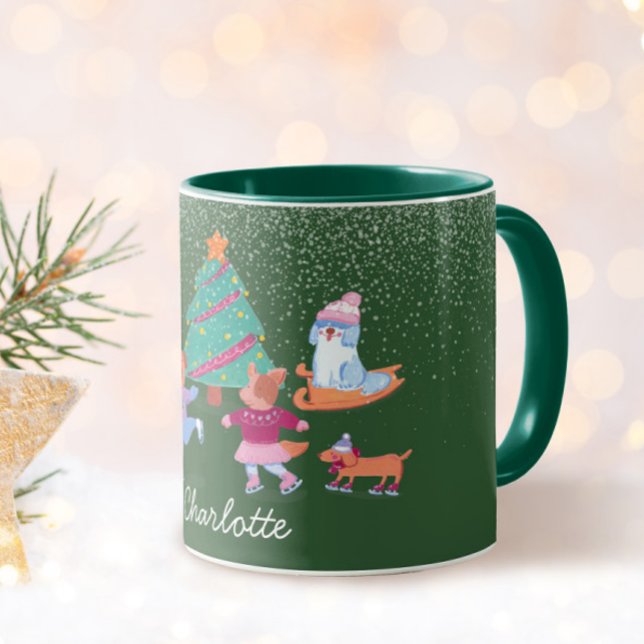 Festive Hundar Ice Skal jul Grönten Namn Mugg (Skapare uppladdad)
