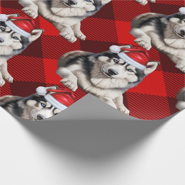 Festive Husky Hund och Red Buffalo Play jul Presentpapper (Hörn)