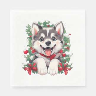 Festive Husky Puppy Classic T-Shirt Pappersservett