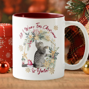 Festive Hygge Yule Cat jul Humor Två-Tonad Mugg