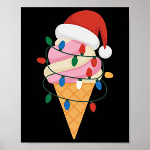 Festive Ice Cream med Ljus och Santa Poster
