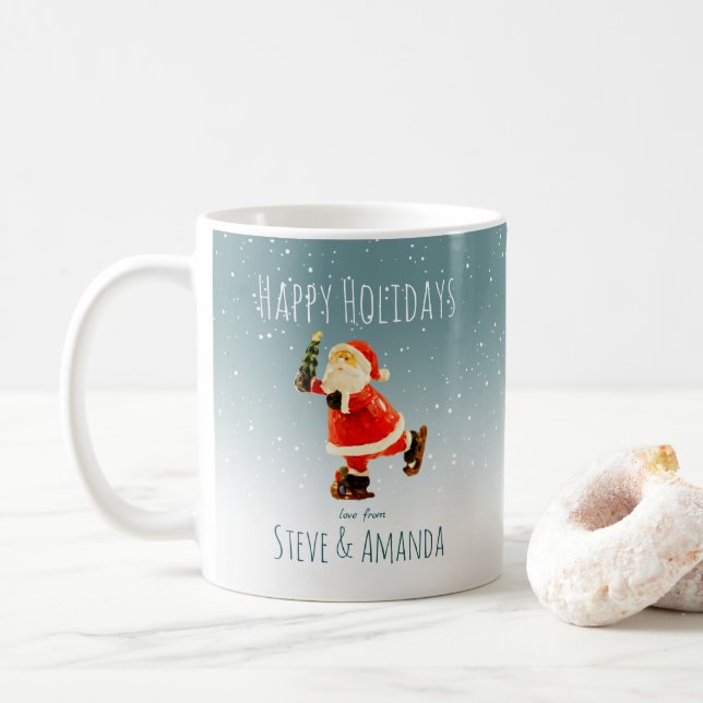 Festive Ice Skating Santa - Personlig Kaffemugg (Med munk)