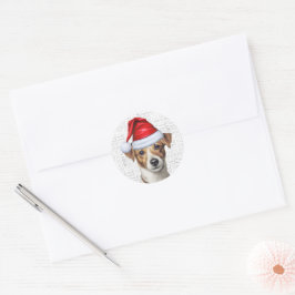 Festive Jack Russell med Woof Ord Art jul Runt Klistermärke