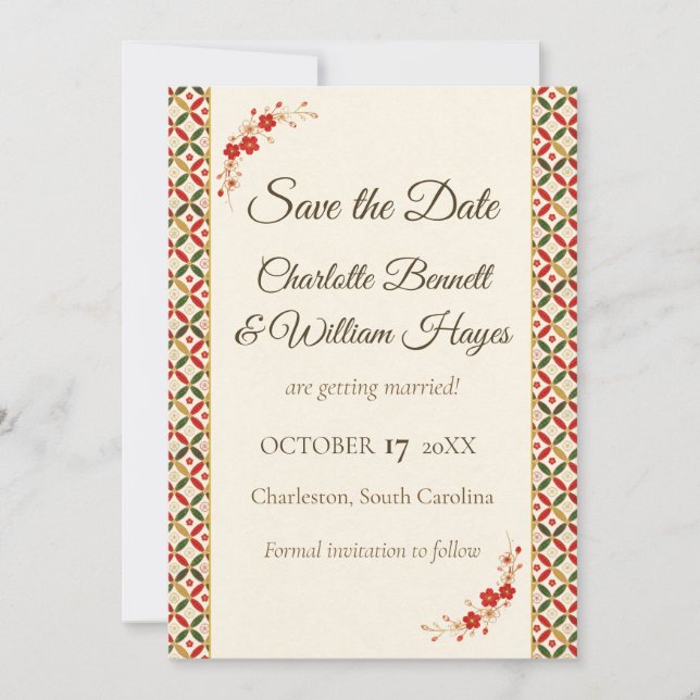 Festive Japanese Blossom Save the Date Spara Datumet (Framsida)
