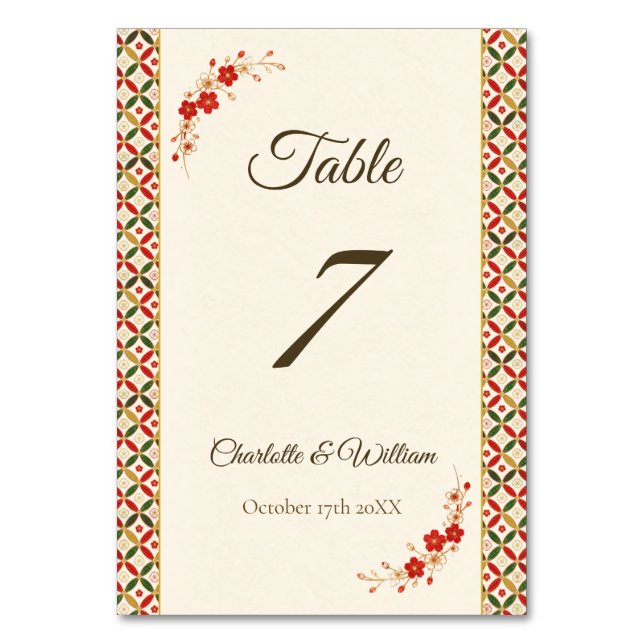 Festive Japanese Blossom Table Number Bordsnummer (Framsidan)