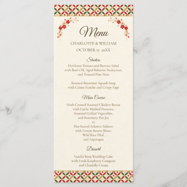Festive Japanese Blossom Wedding Menu Meny (Framsida)