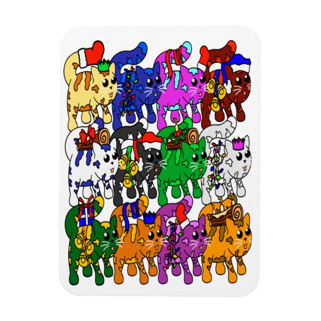 Festive Jolly Meowy jul Cats Magnet (Vertikal)