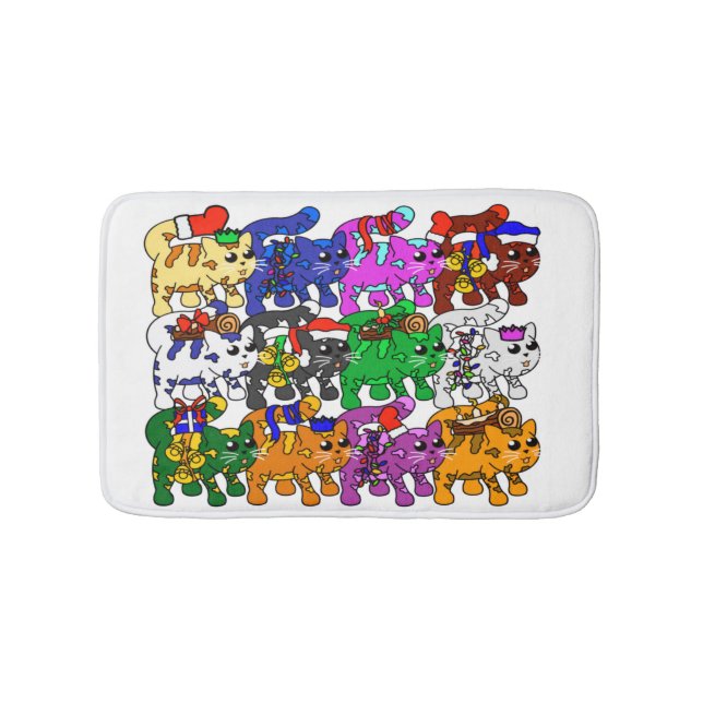 Festive Jolly Meowy-julkattor Badrumsmatta (Framsidan)