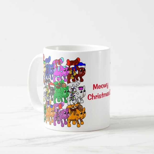 Festive Jolly Meowy-julkattor Kaffemugg (Framsida vänster)