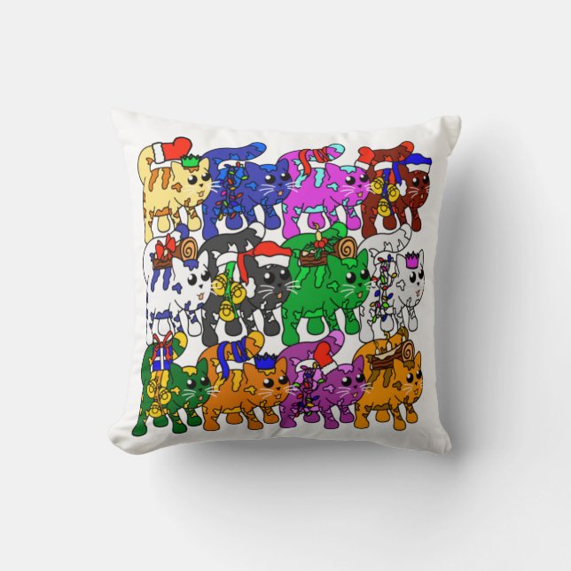 Festive Jolly Meowy-julkattor Kudde (Framsida)