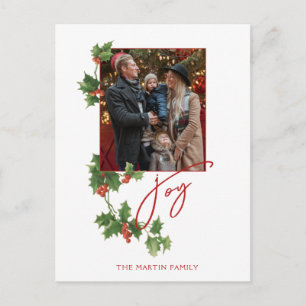 Festive Joy Calligraphy Script, Holly & Photo Vykort